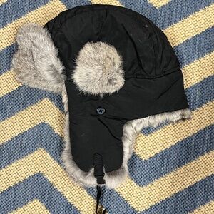 Black Winter Trapper Hat Fur Lined
